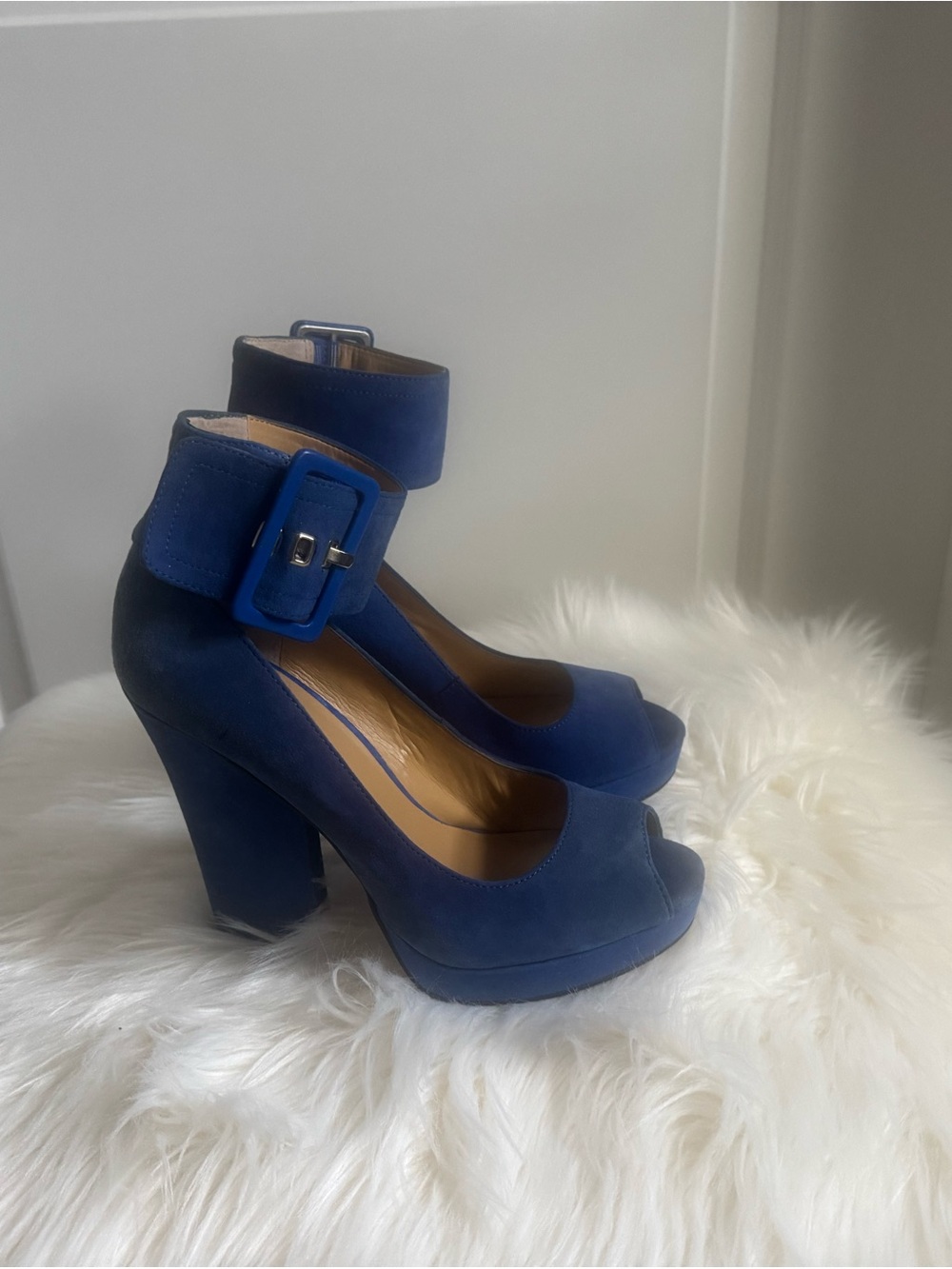 Nine West Cobalt Blue Suede Platform Ankle-Strap Heels